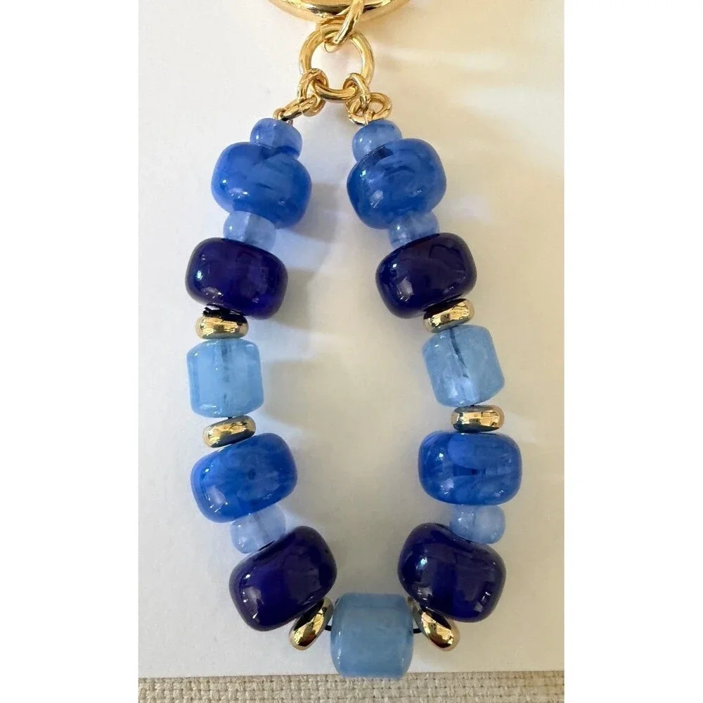 NWT J.Crew Chunky Beaded Bag Charm with Blue Resin Beads and Gold-toned Clasp